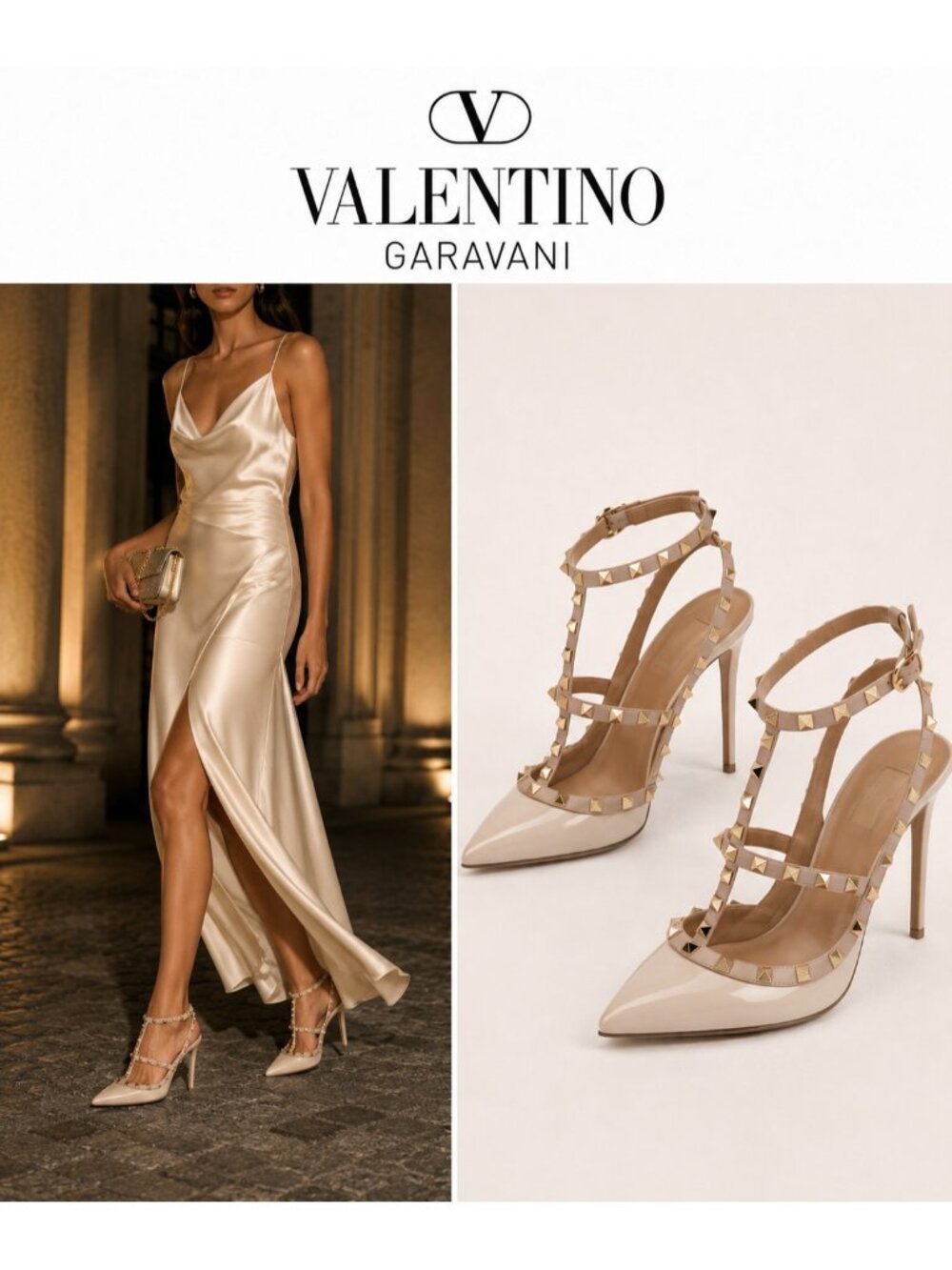 Valentino Garavani Rockstud Ivory Poudre Patent Leather Pumps Heels IT 36 US 6